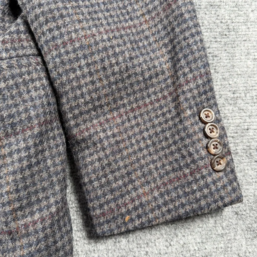 Hart Schaffner Marx Sport Coat Mens 40R Gray Blue Wool Houndstooth Blazer VTG